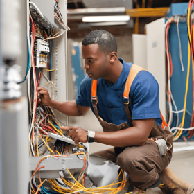 Electrician working with wires